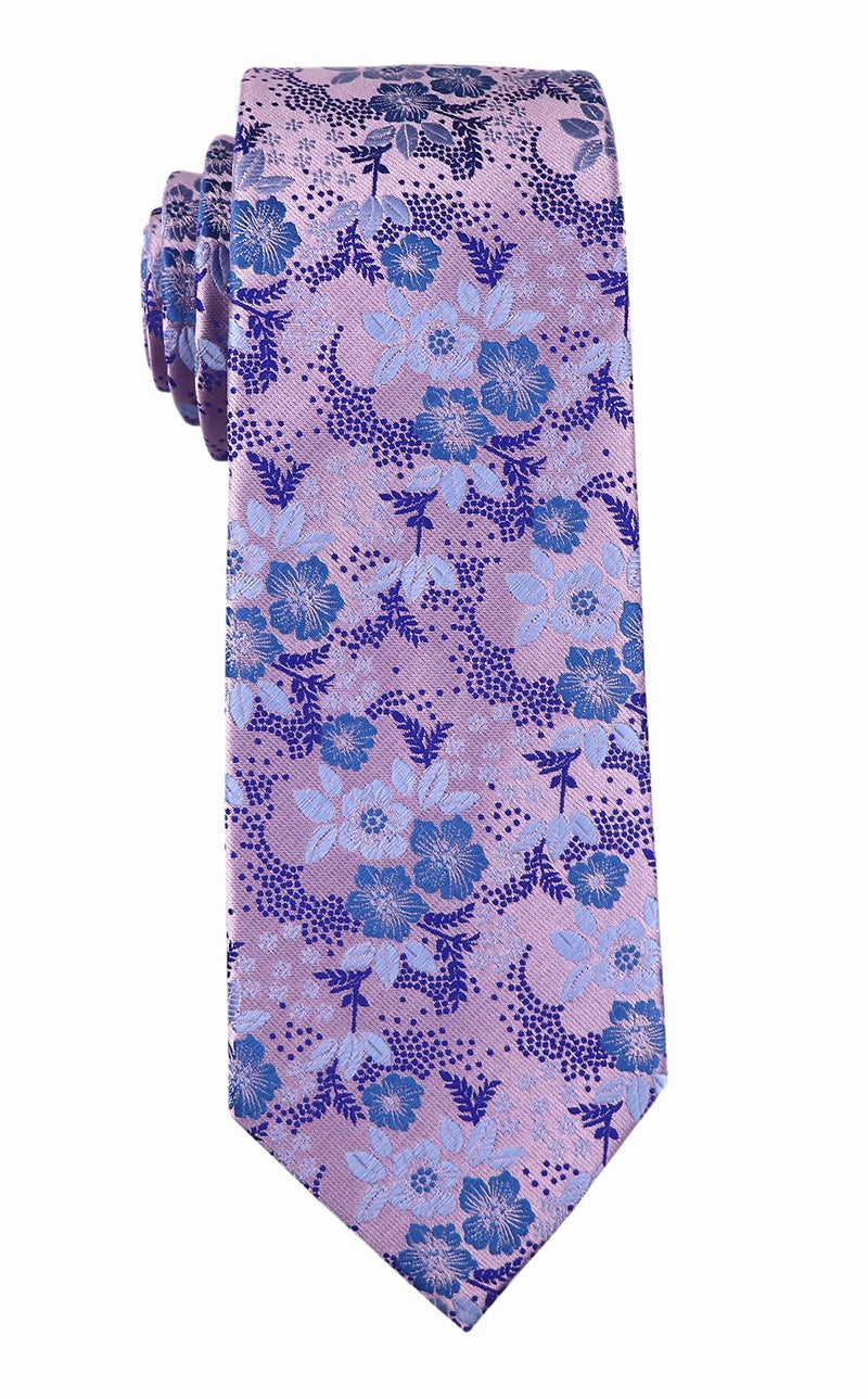 Elfeves Mens Silk Pink Blue Tie Summer Cool Gentleman Party Jacquard Self Cravat Necktie - Image 3